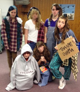 Kate Pottebaum and friends dress up for day 3: Hobo Wednesday.