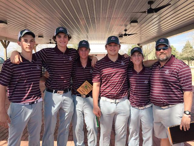 AHS boys golf team following their 3rd place victory at the Jimmie Austin tournament.