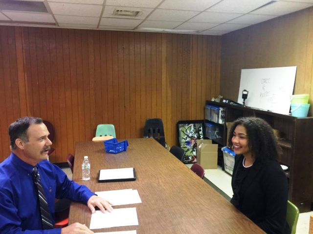 AHS junior, Maleigha Cowart, participates in a mock job interview.