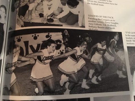 TK Fuller (middle, forward) appears in a yearbook performing with her team when she was a cheerleader at Ada High School. 