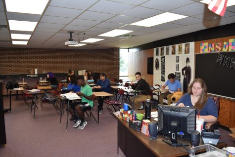 Completing missing assignments is one of the things students work on during Ada High math teacher Stephanie Duncans enrichment class. Duncan had one of the largest enrichment classes during the first weeks of the new program.