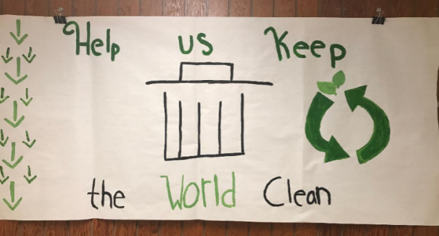 Posters of recycling made by leadership students