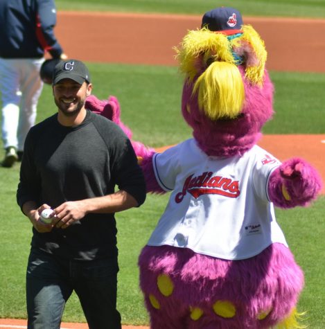 The Cleveland Indians mascot Slider Mae dons the Cleveland hat with the soon to be removed logo. 