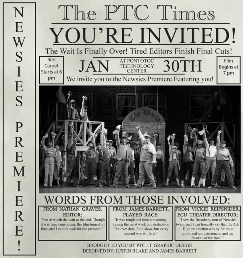 Newsies film premier invitation created by Pontotoc Technology Center Students.